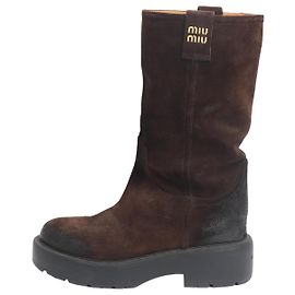 Miu Miu Bottes en daim marron - taille EU 38,5 Marron