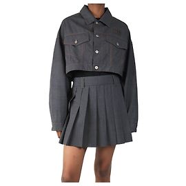 Miu Miu Grau cropped Jacke mit orangefarbener Naht - Größe UK 6 Grau
