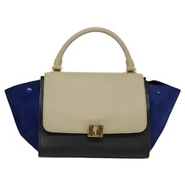 Céline Bolsa Trapeze Tricolor de Couro Grande da Celine Bege