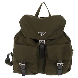 Prada Double Front Pocket Backpack Tessuto Medium Khaki