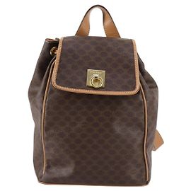 Céline Celine Vintage Drawstring Flap Backpack Macadam Coated Canvas Brown