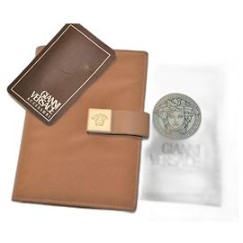 Gianni Versace wallet brown leather and canvas Brown