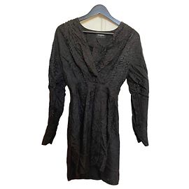 Vestido negro de manga larga con estampado de leopardo The Kooples Negro