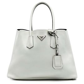 Prada Grande Bolsa Dupla em Couro Branco da Cidade Branco