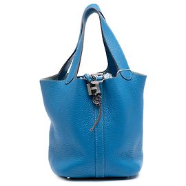 Hermès Picotin Lock 18 em Couro Clemence Azul Azul