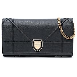 Dior-Dior Black Grained Calfskin Diorama Croisiere Wallet on Chain-Black