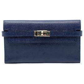 Cartera Longa Kelly de cuero Grain d’H azul Hermès Azul Azul oscuro