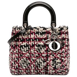 Dior Schwarz Mittel Tweed Cannage Fransen Lady Dior Schwarz