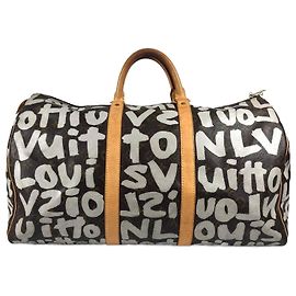 Borsa Boston Keepall 50 Monogram Graffiti Louis Vuitton Marrone Bianco Monogramma