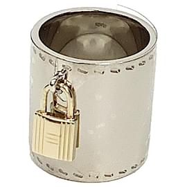 Hermès-Anneau de foulard Hermès avec charme de cadenas-Argenté,Doré