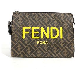Borsa Clutch Fendi 7VA564 Logo Zucca Marrone Giallo
