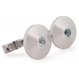 Cartier-BOTÕES DE MANCHETAS CARTIER REDONDOS TOPÁZIO EM PRATA 925 15,5GR-Prata