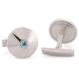 Cartier-BOTÕES DE MANCHETAS CARTIER REDONDOS TOPÁZIO EM PRATA 925 15,5GR-Prata