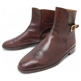 BERLUTI BEATLES 10048 BUCKLE ANKLE BOOTS 8 42 PATINATED LEATHER BOOTS Brown