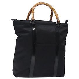 Gucci Vintage Bamboo Handle Tote Nylon Black