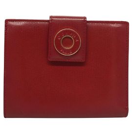 Céline Celine Circle Logo Compact Wallet Leather Red