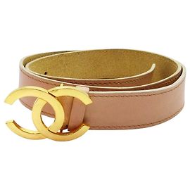 Ceinture taille en cuir de veau beige clair avec logo CC doré de Chanel Doré Marron clair