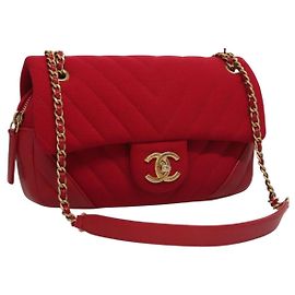 Borsa Chanel Classic Single Flap Mini in Jersey Chevron Rosso