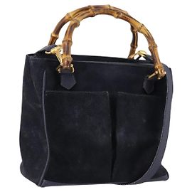 Gucci Vintage Bamboo Handle Suede Bleu Marine