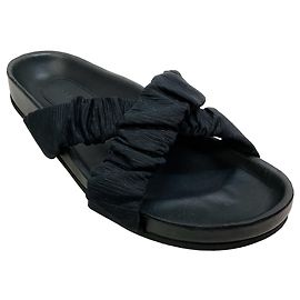 Staud Black Ruched Crisscross Michel Slide Sandals Black
