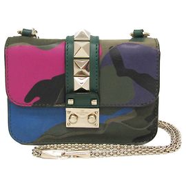 Bolsa de Ombro Glam Rock Lockstuds da Valentino Garavani Rosa Azul Caqui