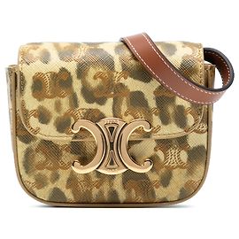 Céline Celine Mini Claude in pelle di vitello marrone con stampa leopardata Marrone