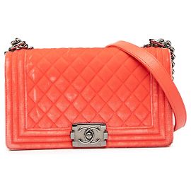 Chanel Orange Old Medium Quilted Velvet Boy Flap Orange