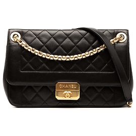 Chanel Preto Grande Couro de Corde Chic Comigo Preto