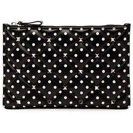 Clutch Rockstud de couro preto com bolinhas Valentino Preto