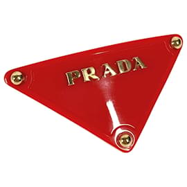 Grampo de cabelo com logo triangular Prada Vermelho