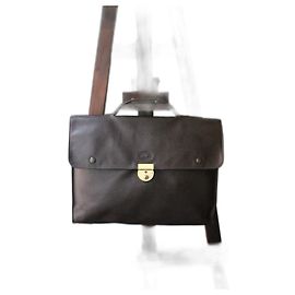Brown grained leather Longchamp briefcase Brown