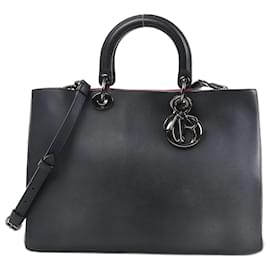 Dior-Dior Diorissimo Smooth Leather Large 2Way Handbag in Black x Rose Indien-Pink