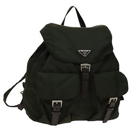Prada Vela Double Front Pocket Backpack Tessuto with Saffiano Leather Medium Khaki