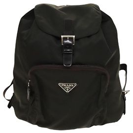 Prada Front Pocket Buckle Backpack Nylon Khaki