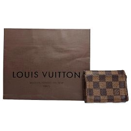 Tarjetero de cuero Damier Monogram vintage Louis Vuitton marrón Castaño