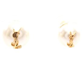 Goldplattierte Ohrringe mit Kunstperlen und YSL Yves Saint Laurent-Logo Golden Metallisch