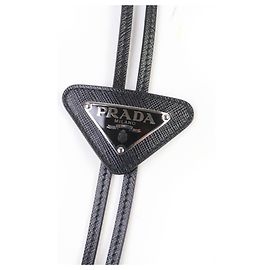 Prada Triangle logo Leather Necklace Black