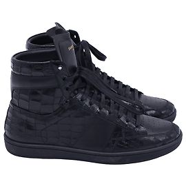 Saint Laurent SL/10H Croc-Embossed High-Top Sneakers in Black Leather Black