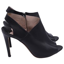 Miu Miu Peep-Toe Slingback Sandal Heels in Black Leather Black