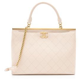 Bolsa de compras grande Coco Luxe em couro de bezerro Chanel Marrom Bege
