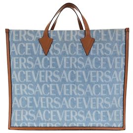 Bolsa tote de denim em lona Versace Azul