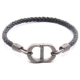 Dior CD Icon Leather Stainless Bracelet Black