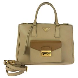 Bolsa tote de couro Saffiano Prada Marrom Bege