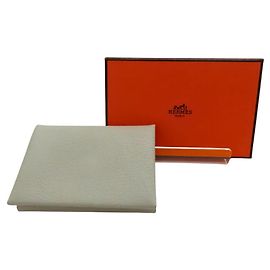 Hermès Hermes Calvi Duo Chevre Card Case Coin Case White