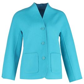 Escada Single-Breasted Jacket with Pockets in Turquoise Wool Other