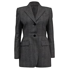 Alexander Mcqueen- Alexander Mcqueen Single-Breasted Tweed Blazer with Pockets in Grey Wool-Grey