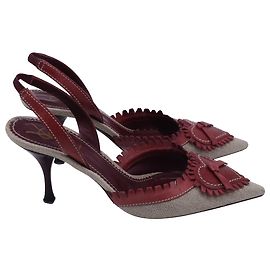 Pumps Slingback in Tela e Pelle Rossa Yves Saint Laurent Rosso