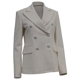 Max Mara Stresa Double-Breasted Blazer in White Wool White Cream