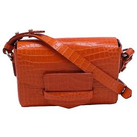 Bolso de hombro de cuero naranja con estampado de cocodrilo de Dries Van Noten Naranja