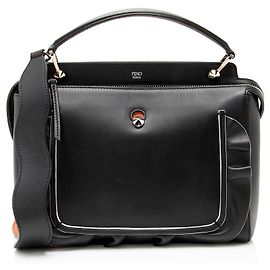 Fendi Leather Waves Dotcom Medium Satchel Black